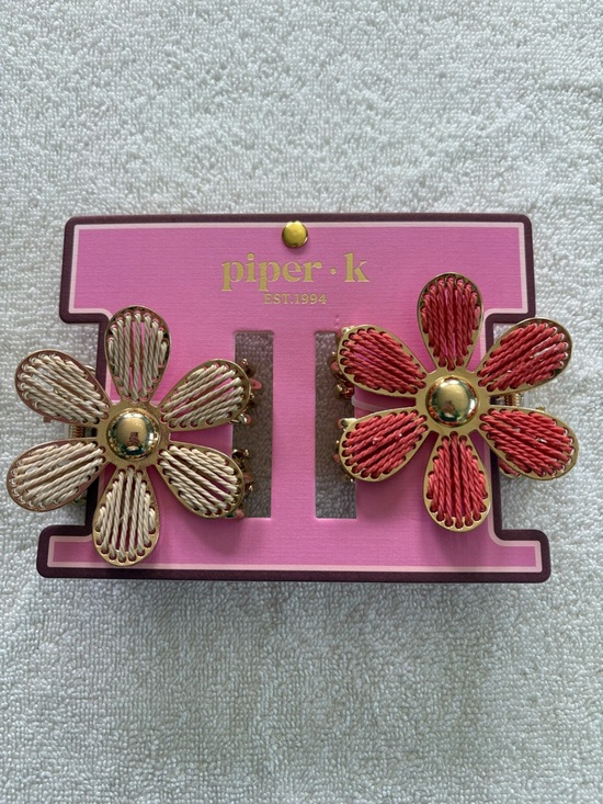 Piper K Accessories - Piper K Floral Claw Clip Set Pink Beige Gold Woven Flowers